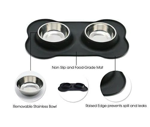Stainless Steel Dog Bowls with Silicone Mat