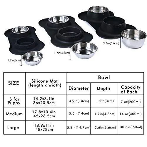 Stainless Steel Dog Bowls with Silicone Mat