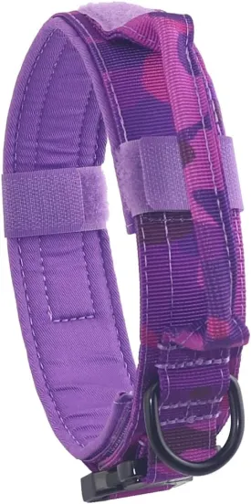 Tactical Dog Collar with Heavy Duty Metal Buckle and Control Handle for Medium Large Dogs Training(Purple Camo, X-Large)