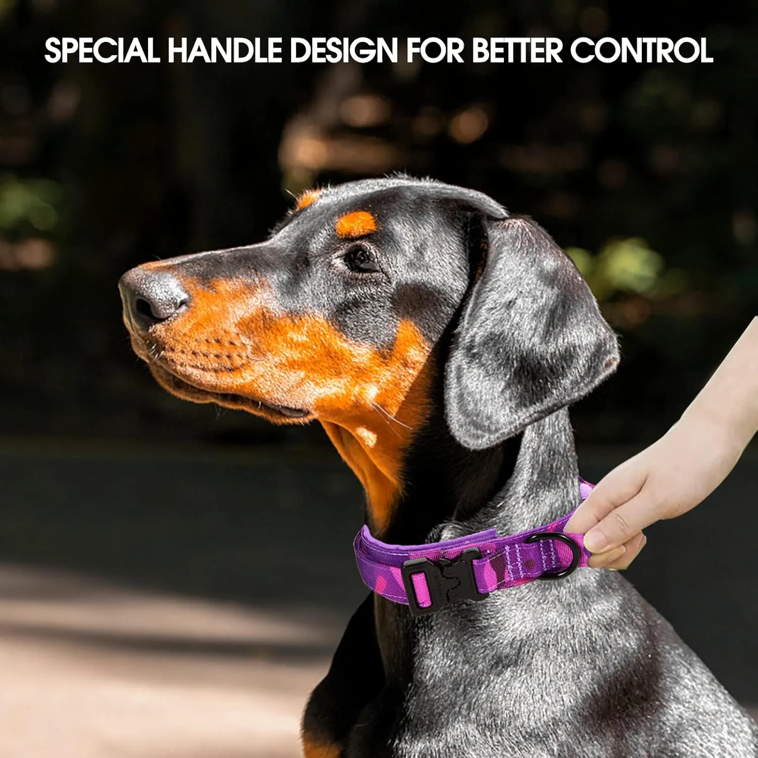 Tactical Dog Collar with Heavy Duty Metal Buckle and Control Handle for Medium Large Dogs Training(Purple Camo, X-Large)