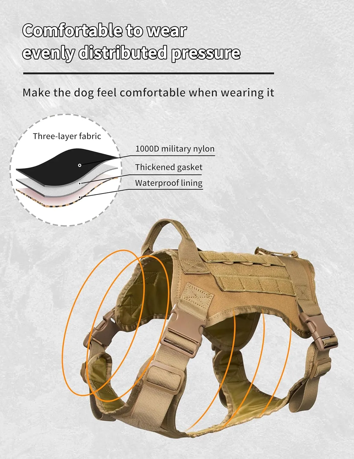 Tactical Dog Harness with Top Elastic Retention Cord - K9 Dog Training Vest No-Pull Adjustable Outdoor Training Vest - Molle System, Military Service