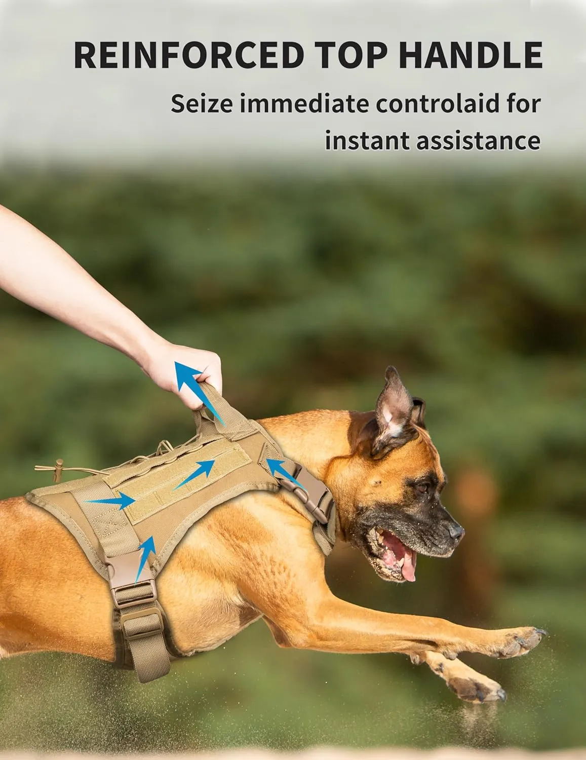Tactical Dog Harness with Top Elastic Retention Cord - K9 Dog Training Vest No-Pull Adjustable Outdoor Training Vest - Molle System, Military Service