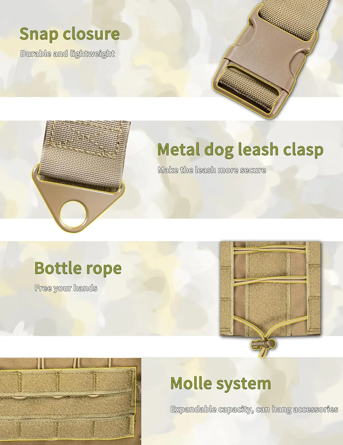 Tactical Dog Harness with Top Elastic Retention Cord - K9 Dog Training Vest No-Pull Adjustable Outdoor Training Vest - Molle System, Military Service