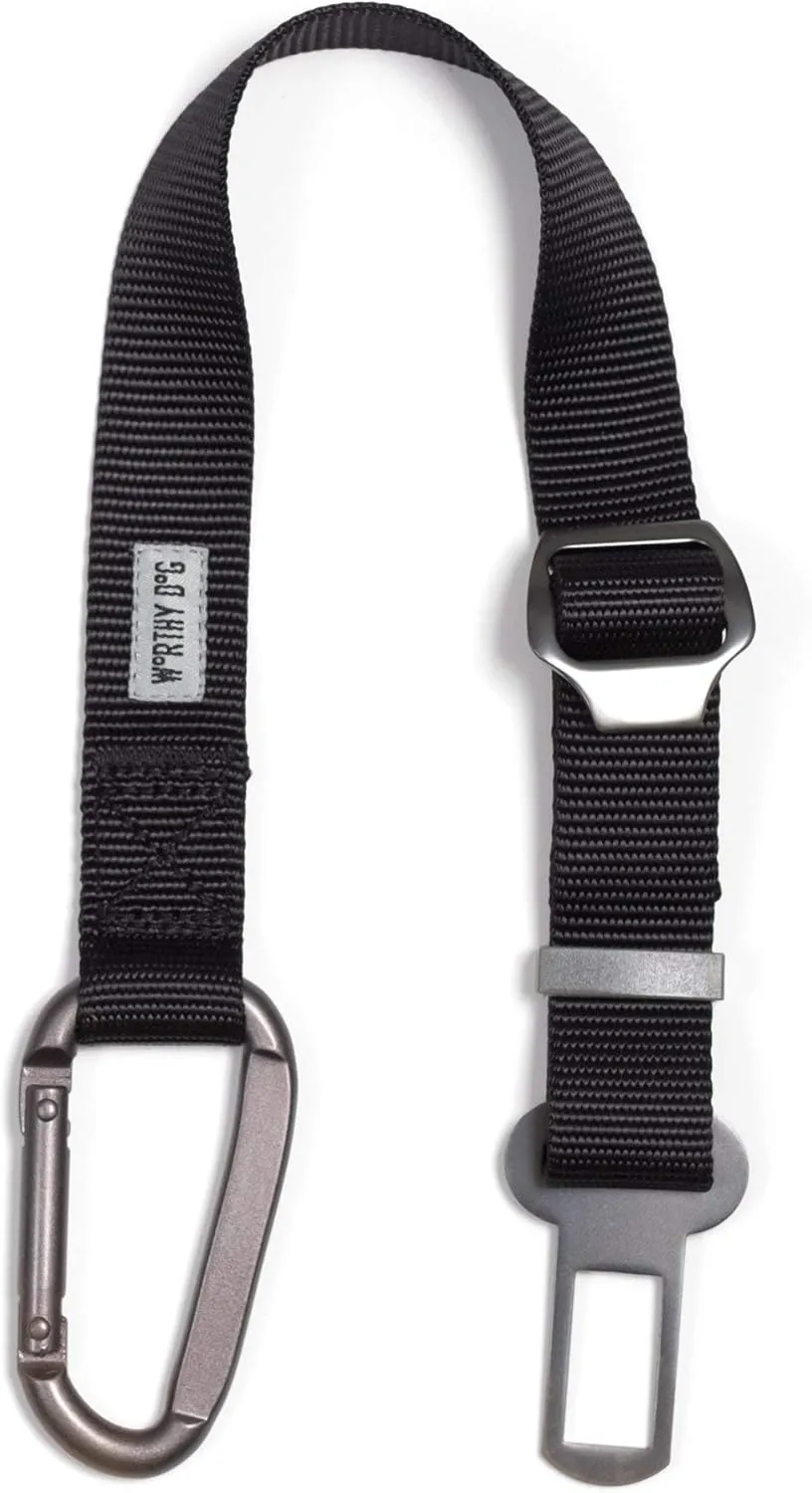 The Worthy Dog Adjustable Safety Seat Belt Attachment for Small Medium and Large Dogs Pets Black - Keep your Pup Safe and Secure for Long Car Rides