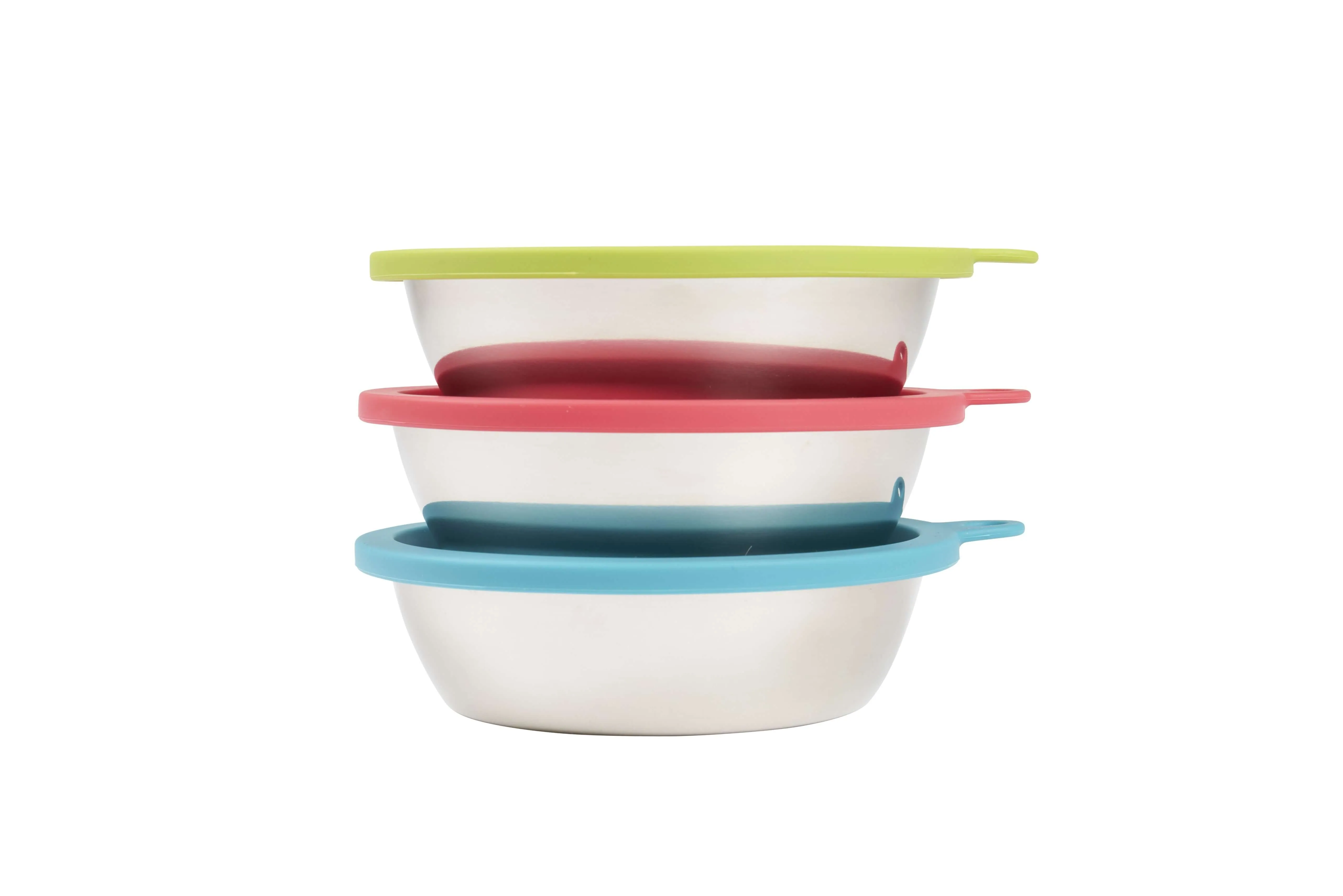 Three Stainless Steel Dog Bowls and Three Silicone Lids, Extra  Large, 6 Cups Per Bowl