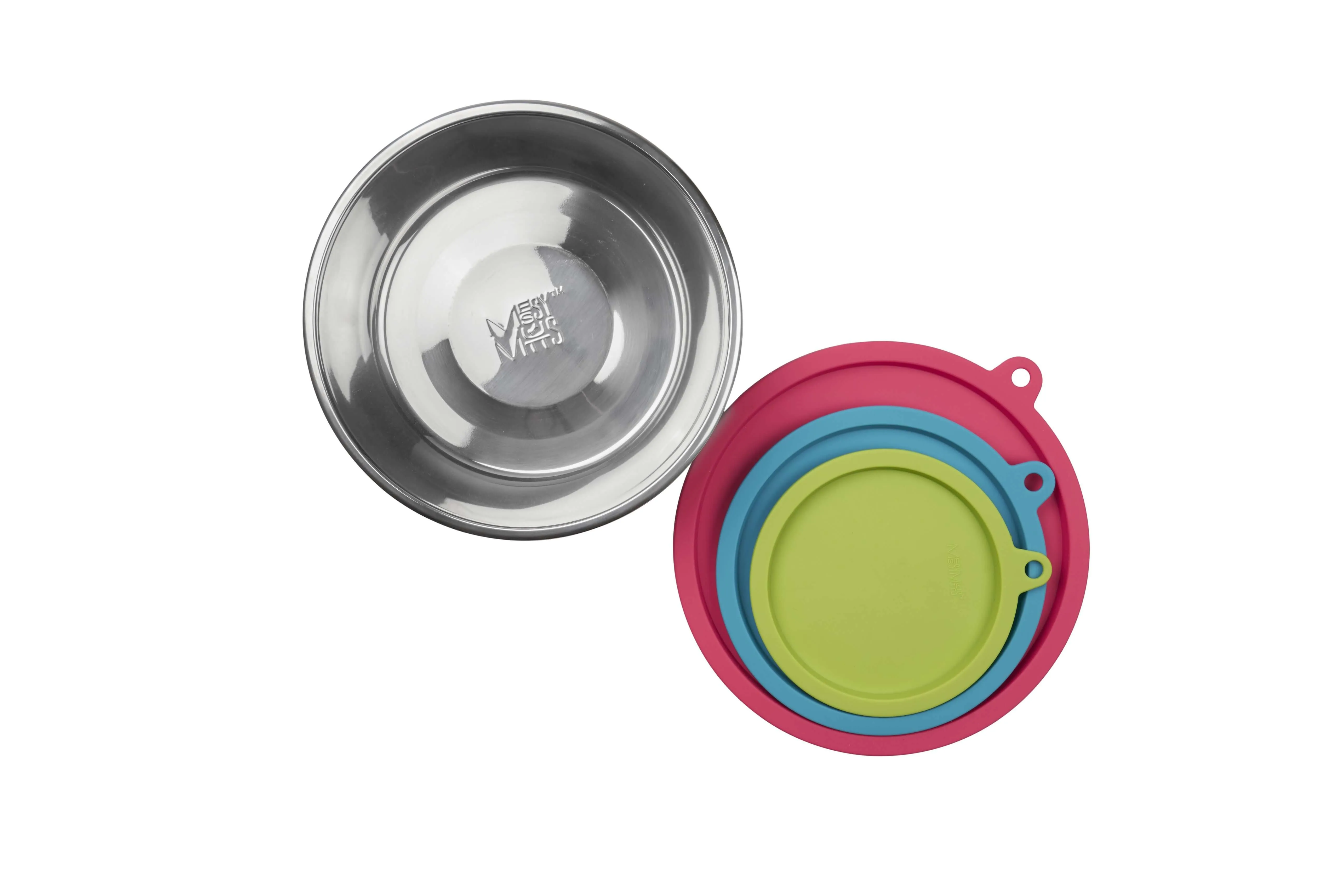 Three Stainless Steel Dog Bowls and Three Silicone Lids, Extra  Large, 6 Cups Per Bowl