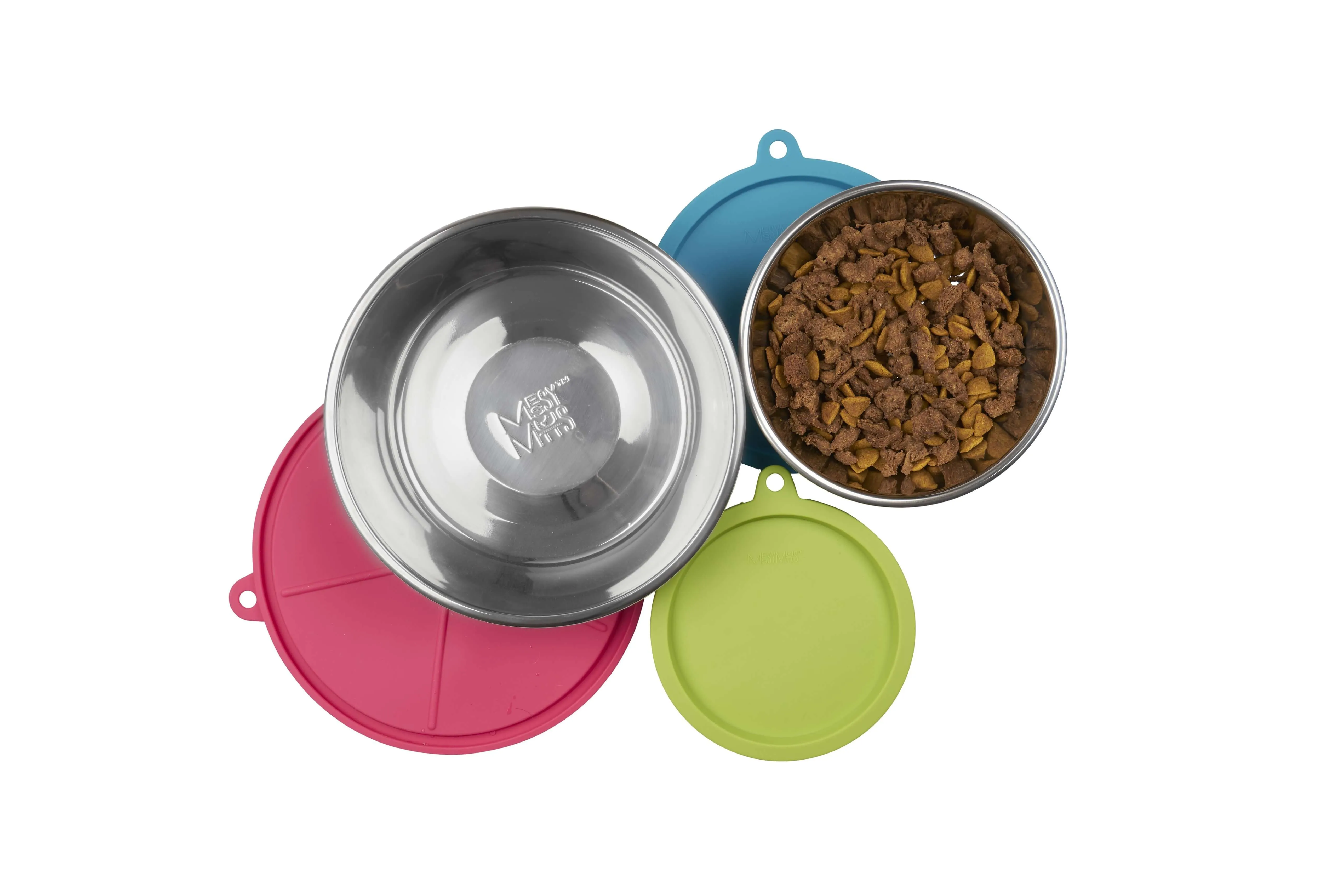 Three Stainless Steel Dog Bowls and Three Silicone Lids, Extra  Large, 6 Cups Per Bowl