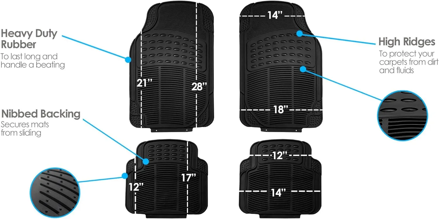 Trapper's Peak Automotive Floor Mats - Heavy-Duty Rubber, Universal Fit Full Set, ClimaProof, Trimmable For Most Cars, Sedan, SUV, Truck, Black FULL SET 4 PCS BLACK