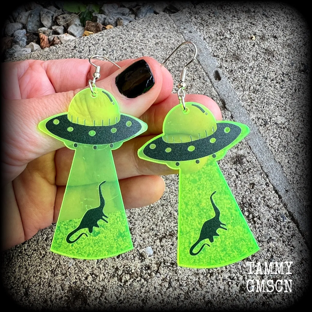 UFO earrings-Dinosaur abduction earrings