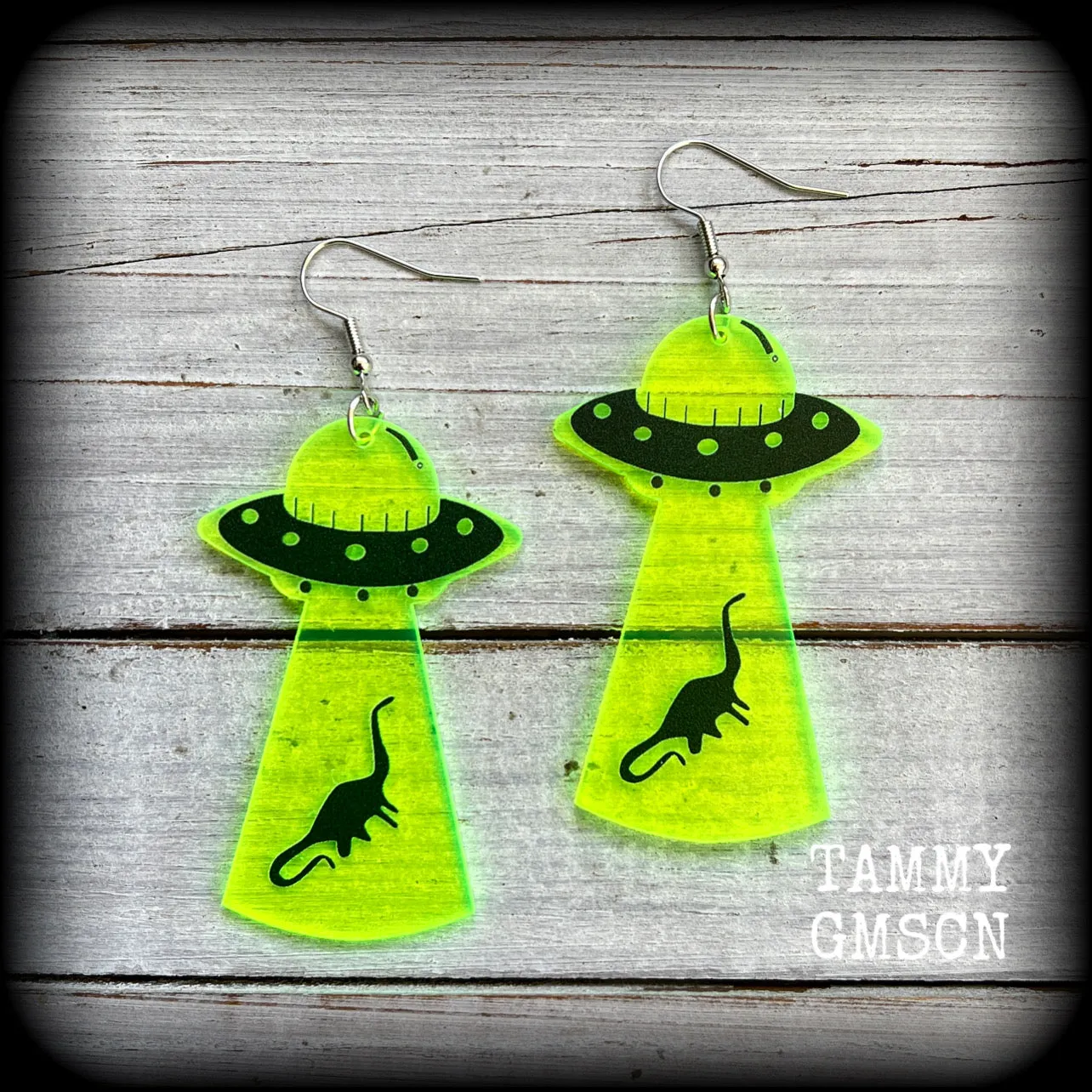 UFO earrings-Dinosaur abduction earrings