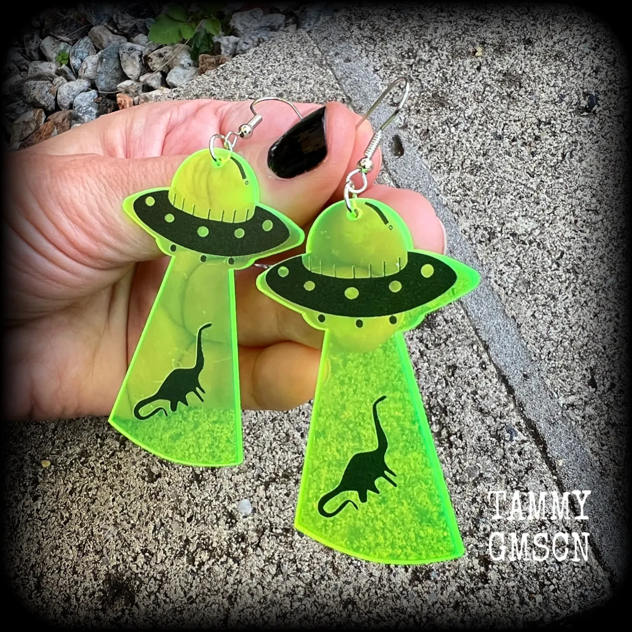 UFO earrings-Dinosaur abduction earrings