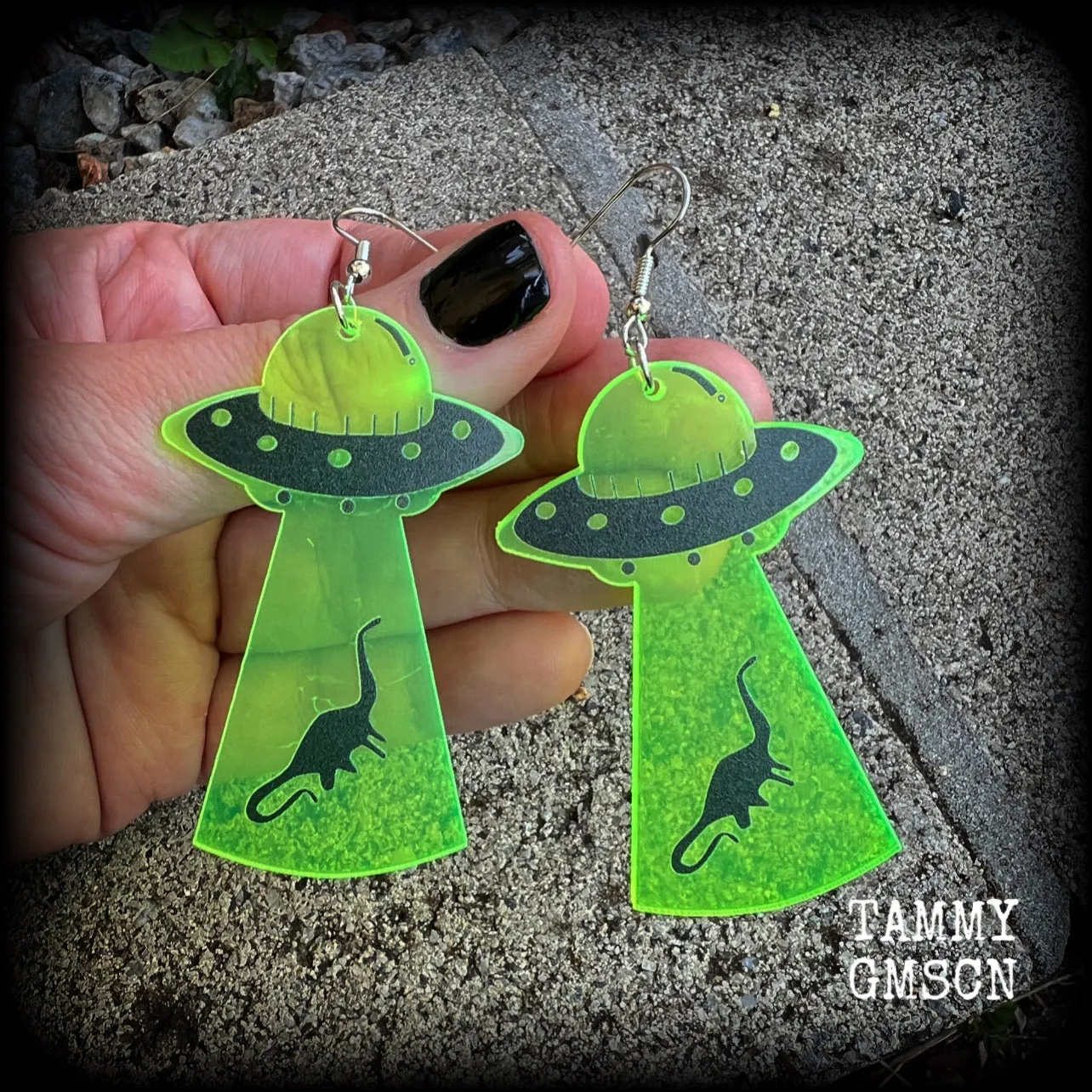 UFO earrings-Dinosaur abduction earrings
