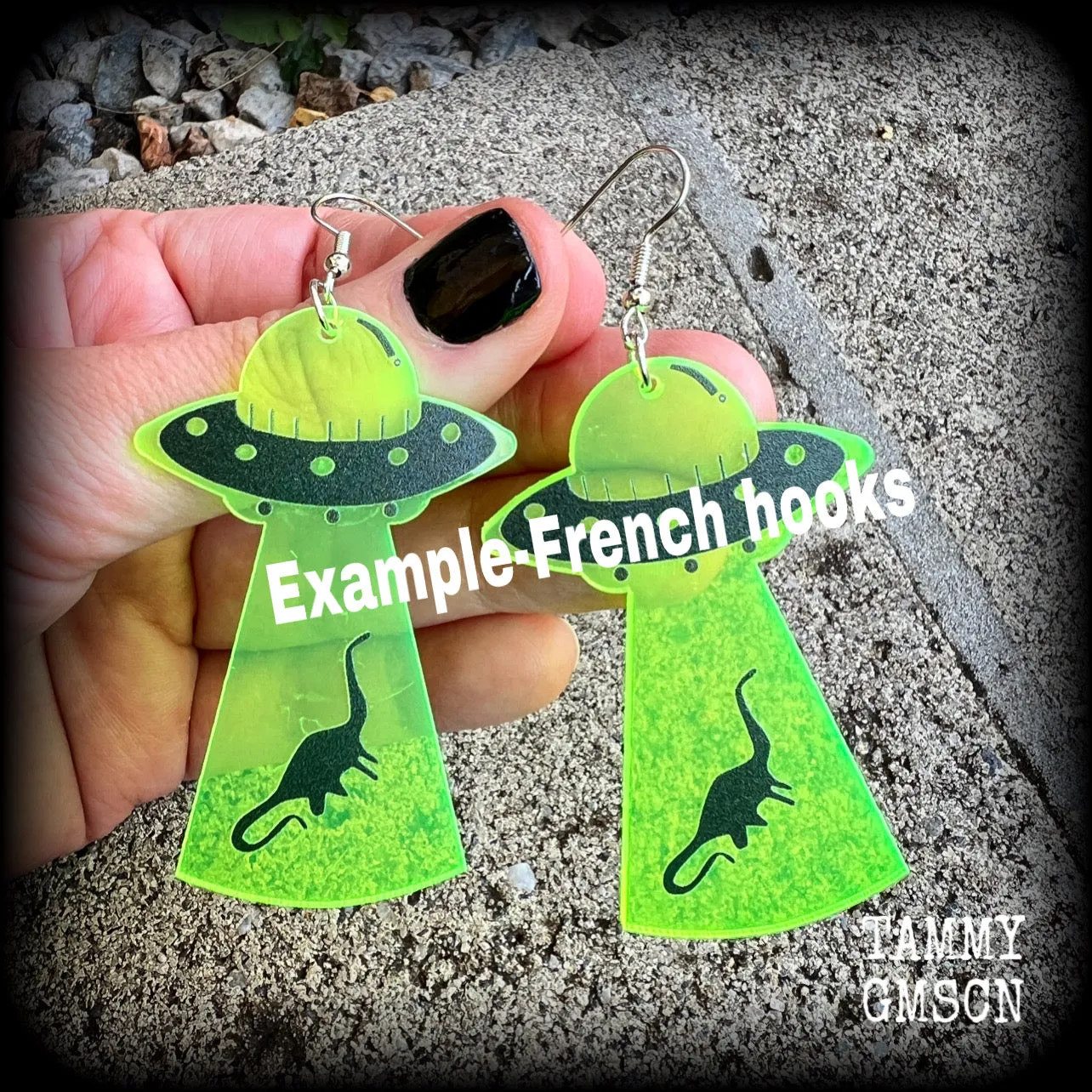 UFO earrings-Dinosaur abduction earrings