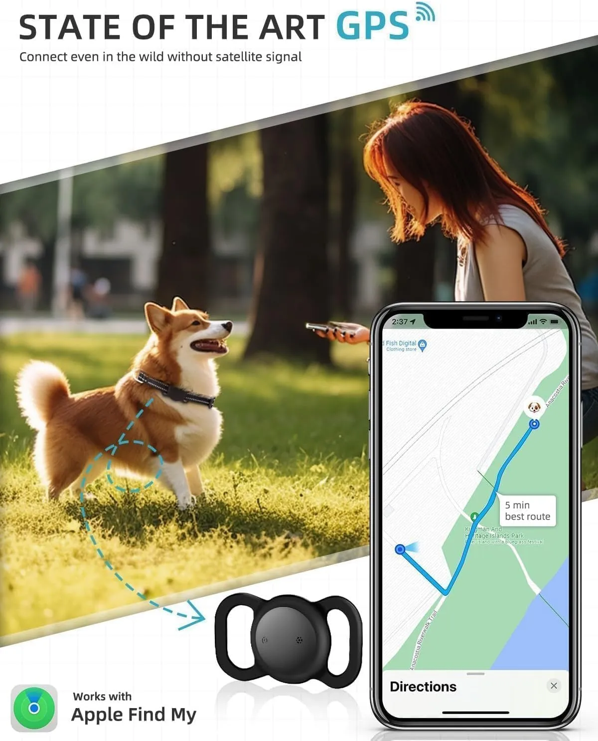 VB GPS Tracker for Dogs (2 Pack), Mini GPS Cat Tracker, Smart Pet Activity Tracker (iOS Only), No Monthly Fee, Compatible with Apple Find My, Anti-Lost, Finder Tag for Vehicles/Pets/Kids/Items