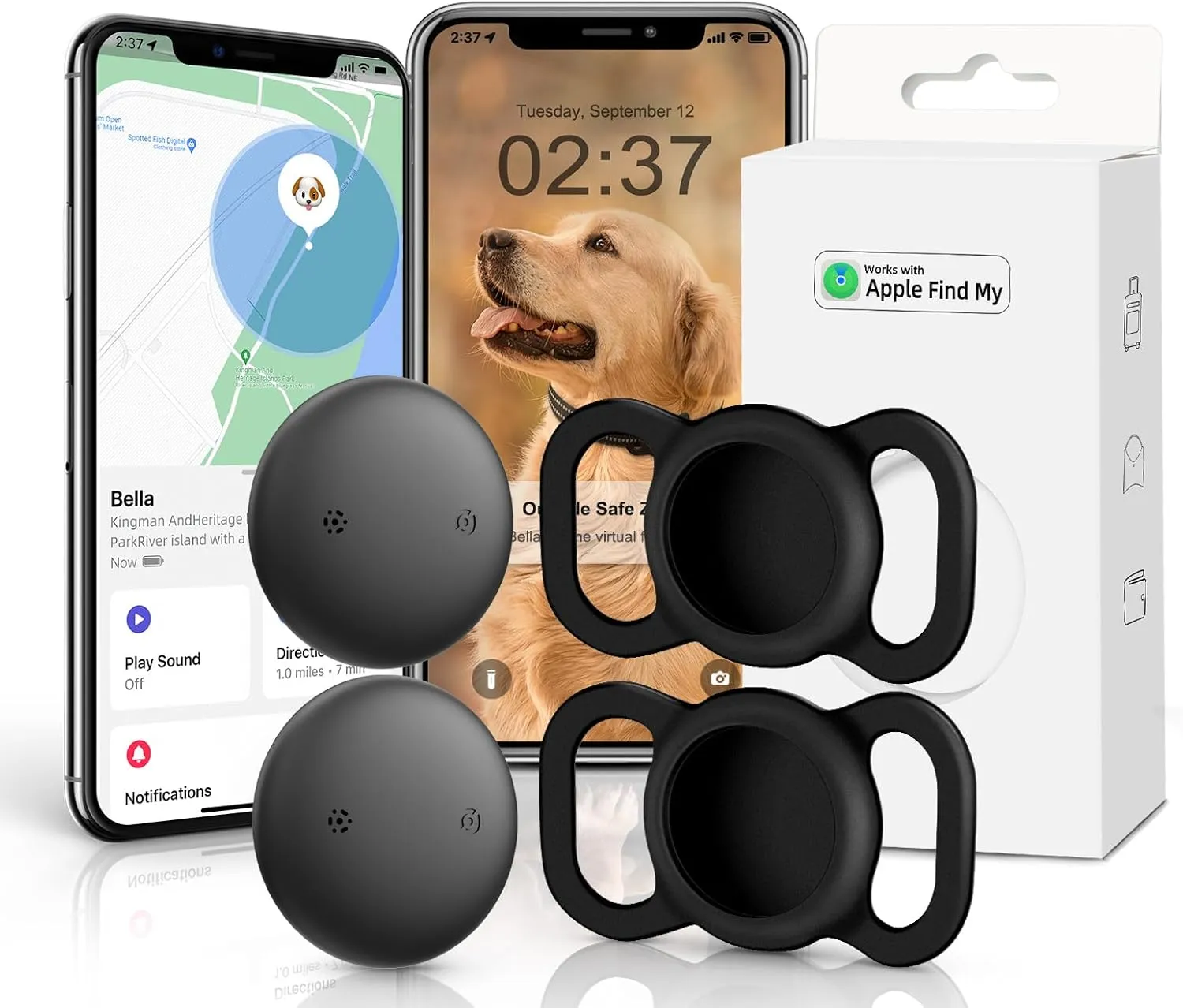VB GPS Tracker for Dogs (2 Pack), Mini GPS Cat Tracker, Smart Pet Activity Tracker (iOS Only), No Monthly Fee, Compatible with Apple Find My, Anti-Lost, Finder Tag for Vehicles/Pets/Kids/Items