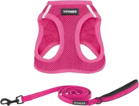 Voyager Step-in Air All Weather Mesh Harness and Reflective Dog 5 ft Leash Combo with Neoprene Handle, for Small, Medium and Large Breed Puppies by Best Pet Supplies - Set (Fuchsia), S