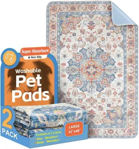 Washable Pee Pads for Dogs 2 Pack Reusable Puppy Training Pads 48"x32" Super Absorbent Waterproof Dog Training Pads, Non-Slip Potty Pads for Floor, Crate, Couch