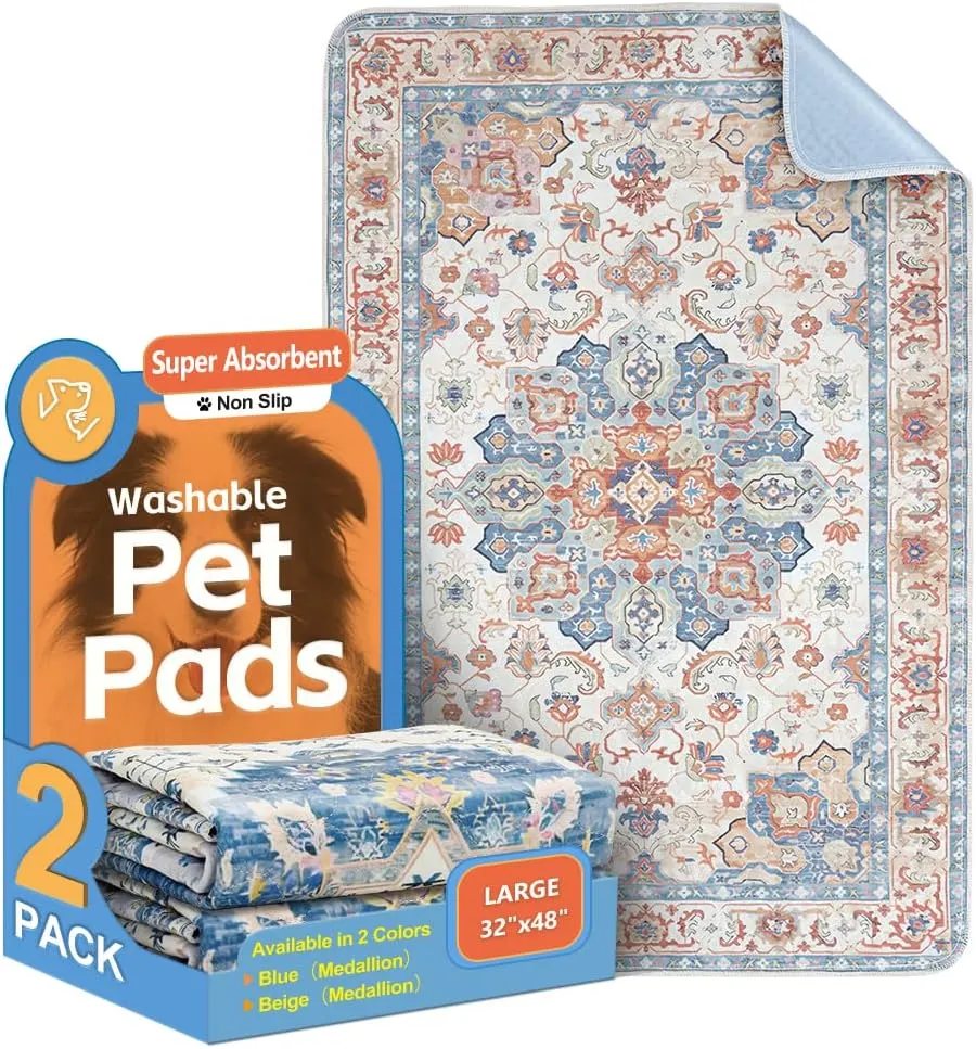 Washable Pee Pads for Dogs 2 Pack Reusable Puppy Training Pads 48"x32" Super Absorbent Waterproof Dog Training Pads, Non-Slip Potty Pads for Floor, Crate, Couch