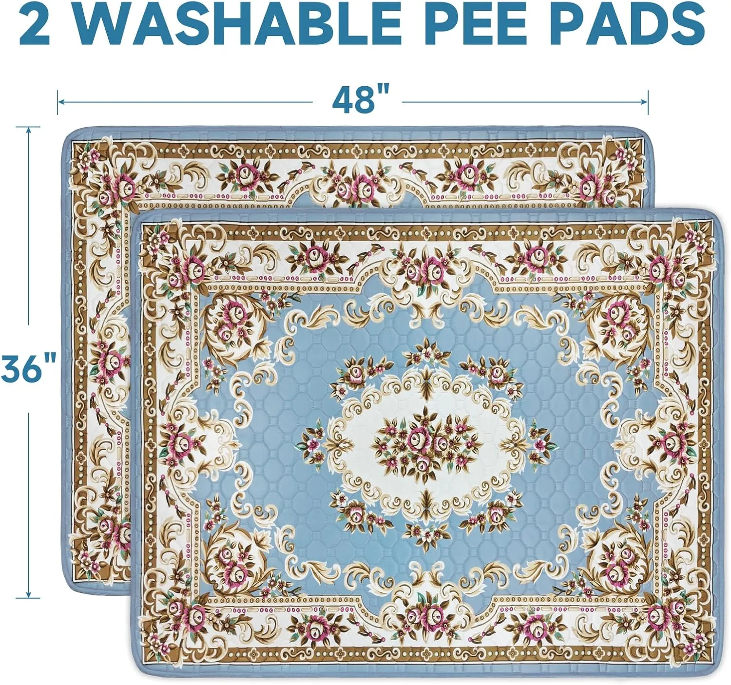 Washable Pee Pads for Dogs,2 Pack Super Absorbent Reusable Puppy Pads 36"48" Quick Dry,Waterproof& Non-Slip Whelping Pads for Crate,Floor,Sofa (Medallion Grey, 36"x48"(Pack of 2))