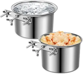 Water Bowl for Dog Crate, ShineMe Stainless Steel Pet Food Bowls for Kennel Cage No Spill, Attachable Dog Crate Bowls Hanging 2 Pack for Medium and Small Sized Dogs (5.5 * 2.9 & 4.9 * 3.3)