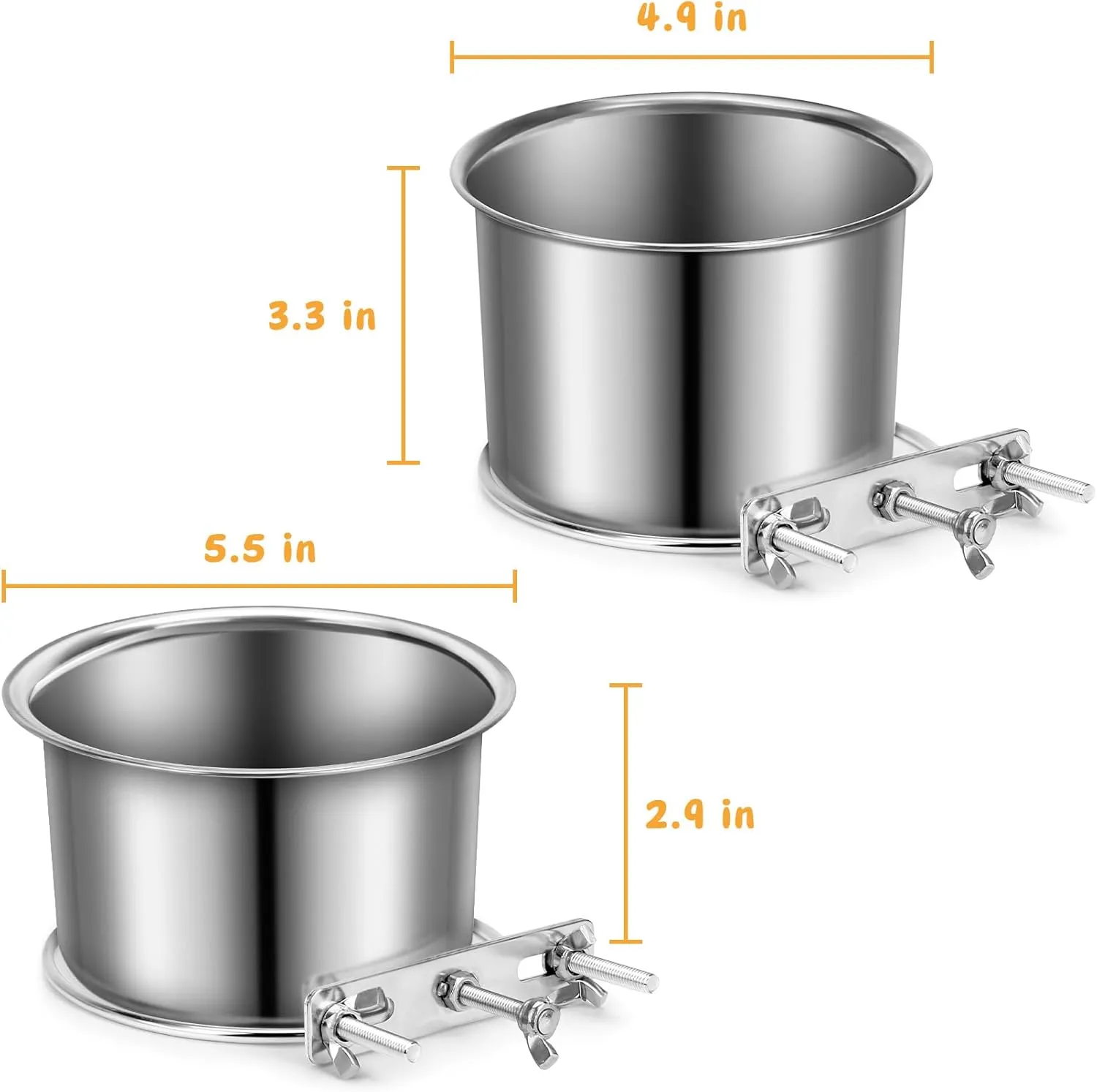 Water Bowl for Dog Crate, ShineMe Stainless Steel Pet Food Bowls for Kennel Cage No Spill, Attachable Dog Crate Bowls Hanging 2 Pack for Medium and Small Sized Dogs (5.5 * 2.9 & 4.9 * 3.3)