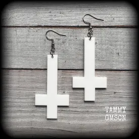White inverted cross earrings-Gothic earrings