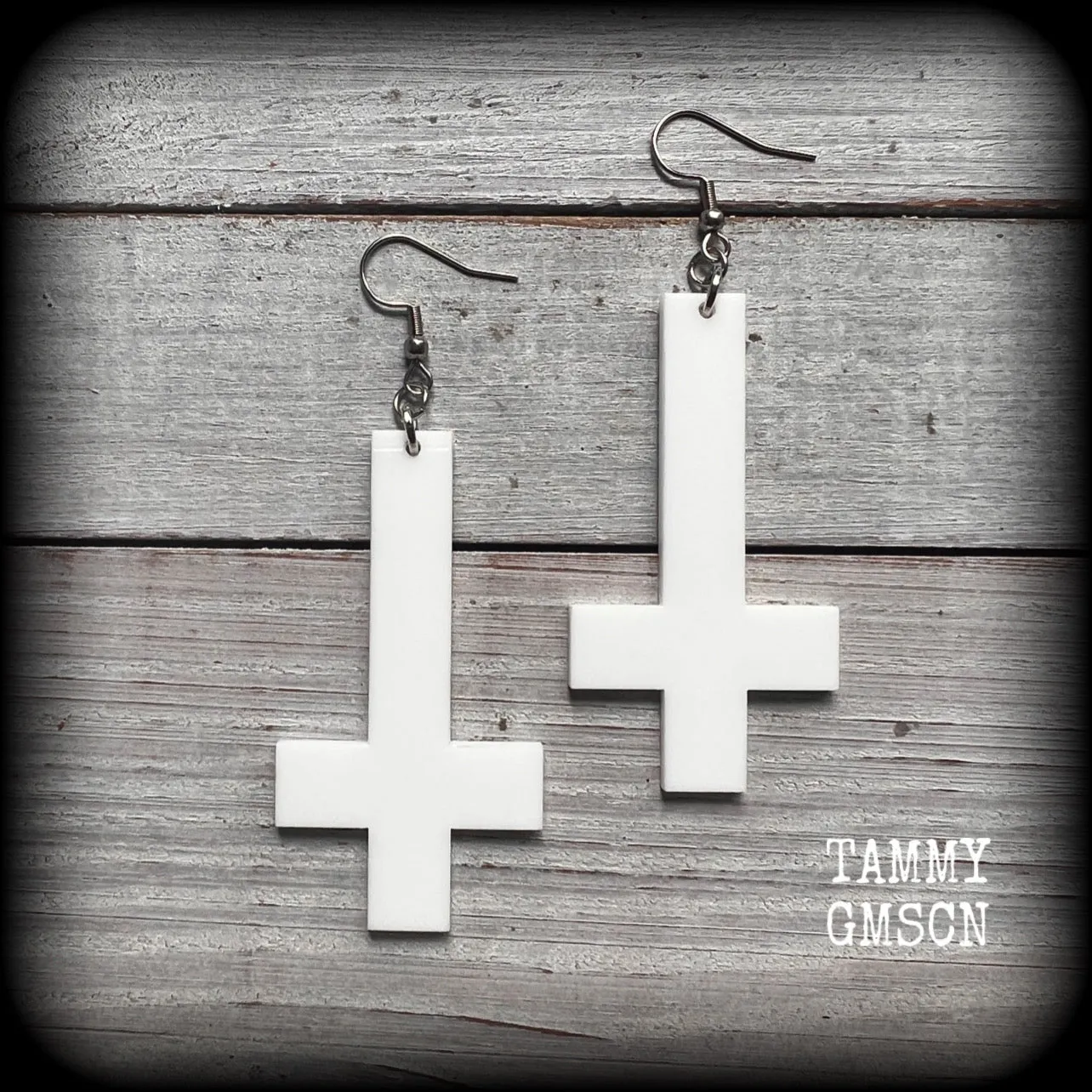 White inverted cross earrings-Gothic earrings