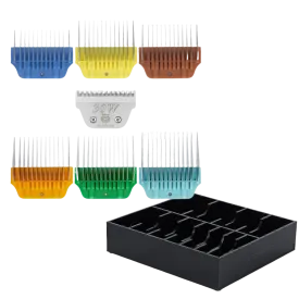 Wide Colored Combs Set of 6 and 30W Blade With Black Holder by PetStore.Direct