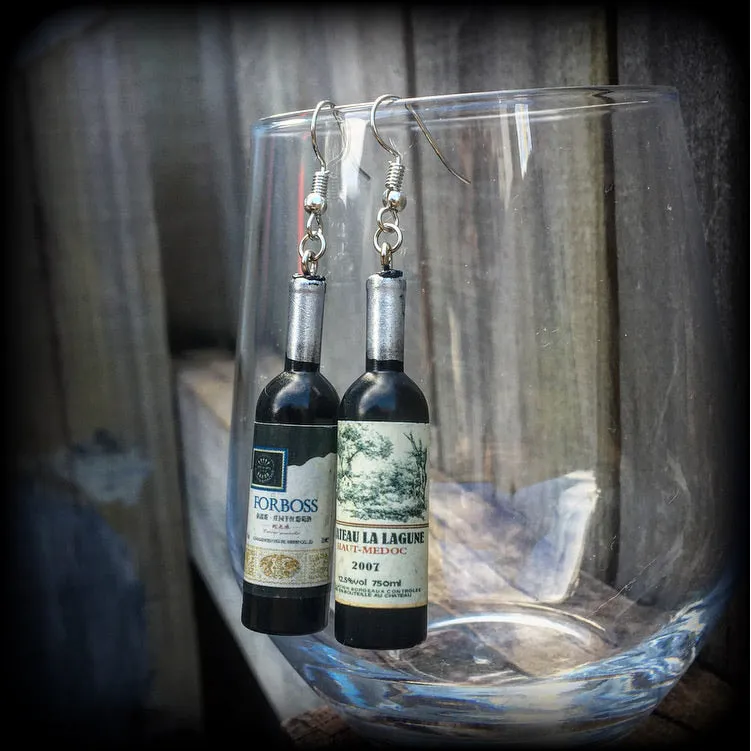 Wine bottle earrings-Bottle of wine earrings