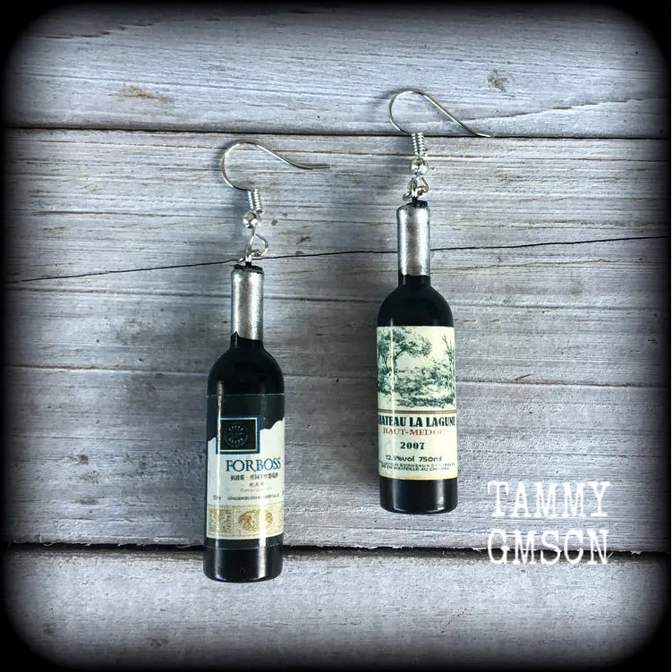 Wine bottle earrings-Bottle of wine earrings