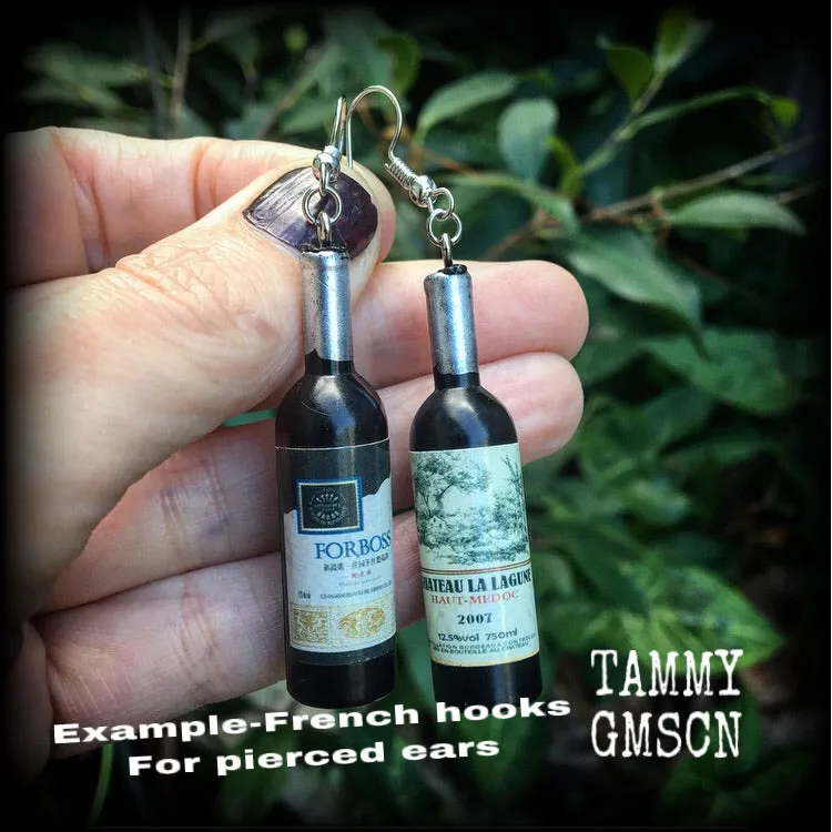 Wine bottle earrings-Bottle of wine earrings