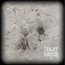 Wine earrings Wine glass earrings Corkscrew earrings Alcohol earrings Dangle earrings Wine lovers earrings Kidney hooks Leverback hook Grape