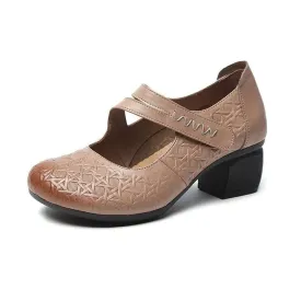 Women Medium Heel Shoes With Velcro Strap