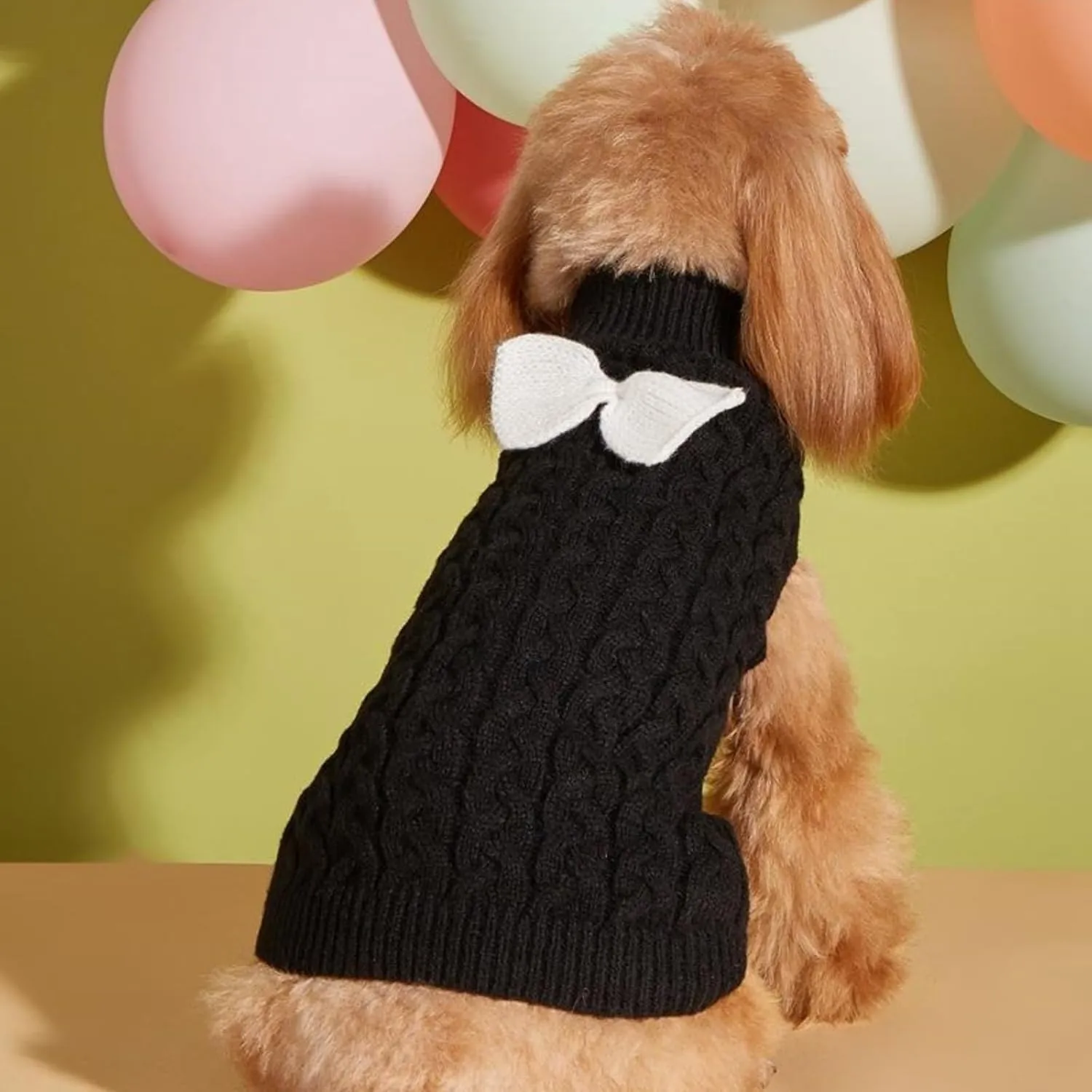 Yanmucy Dog Turtleneck Sweater Bow Knitting Dog Jumper Warm Dog Winter Clothes Pullover Knitwear Crochet Dog Coat Christmas Costume for Small Medium Large Dogs Cats (Medium, Black)