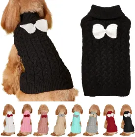 Yanmucy Dog Turtleneck Sweater Bow Knitting Dog Jumper Warm Dog Winter Clothes Pullover Knitwear Crochet Dog Coat Christmas Costume for Small Medium Large Dogs Cats (Medium, Black)