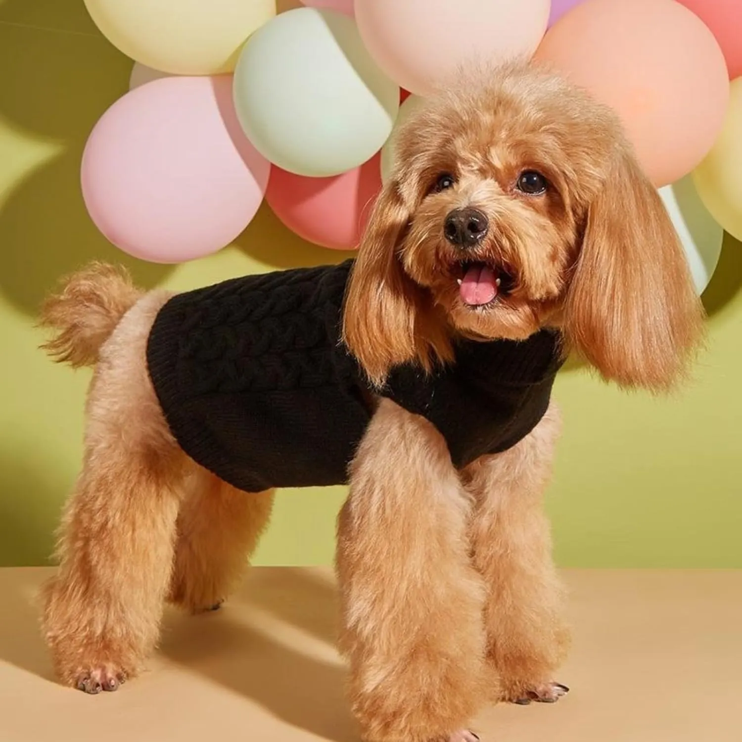 Yanmucy Dog Turtleneck Sweater Bow Knitting Dog Jumper Warm Dog Winter Clothes Pullover Knitwear Crochet Dog Coat Christmas Costume for Small Medium Large Dogs Cats (Medium, Black)