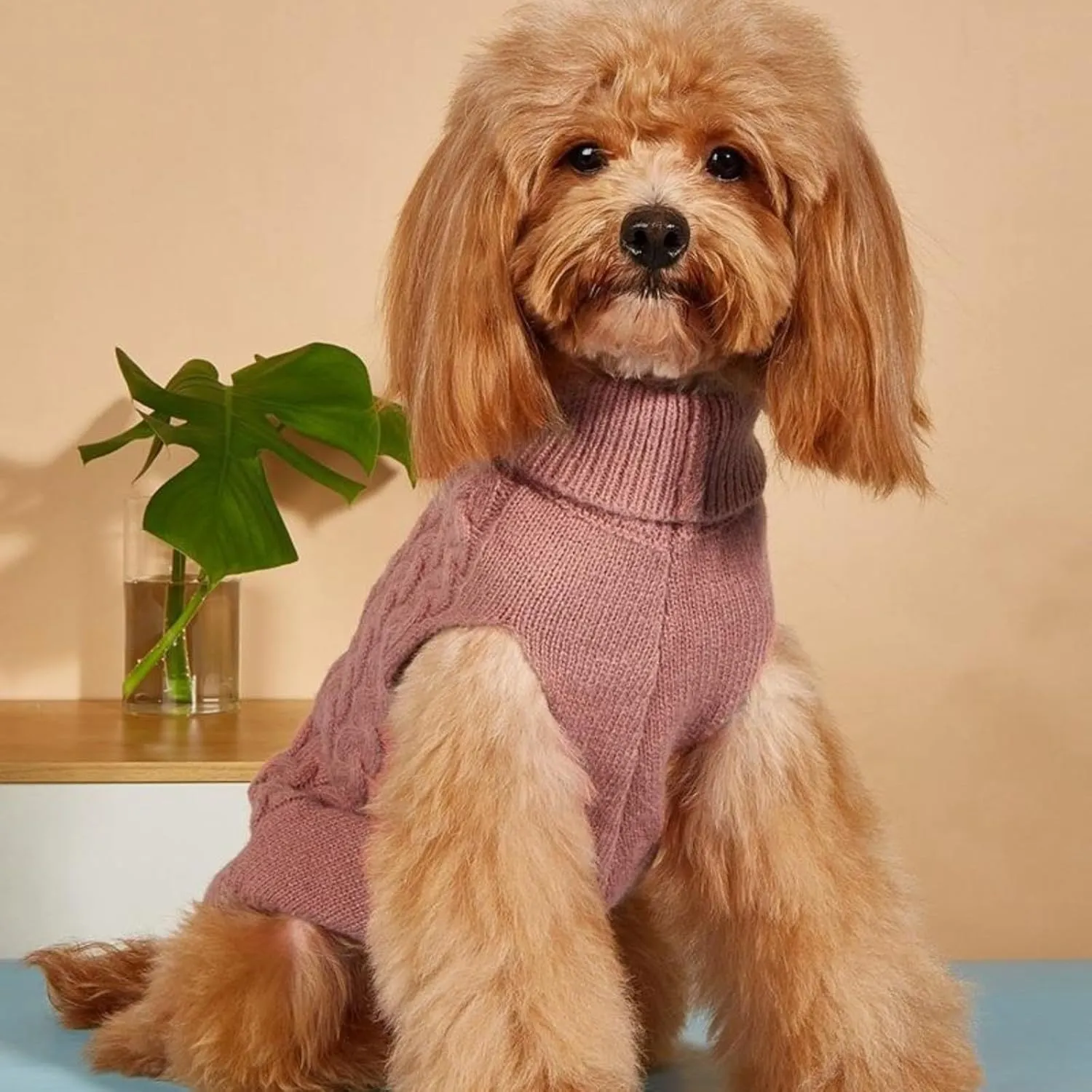 Yanmucy Dog Turtleneck Sweater Bow Knitting Dog Jumper Warm Dog Winter Clothes Pullover Knitwear Crochet Dog Coat Christmas Costume for Small Medium Large Dogs Cats (Medium, Nude Pink)