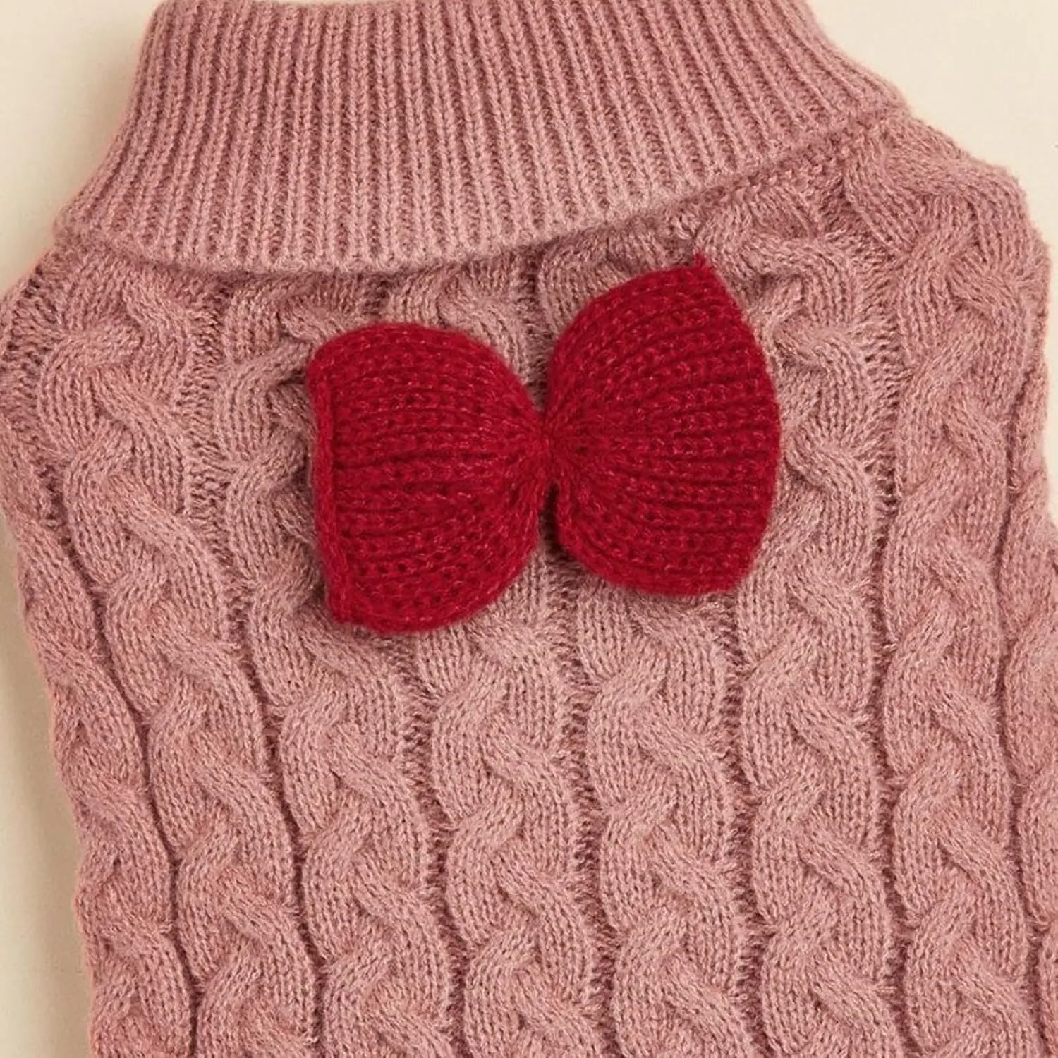 Yanmucy Dog Turtleneck Sweater Bow Knitting Dog Jumper Warm Dog Winter Clothes Pullover Knitwear Crochet Dog Coat Christmas Costume for Small Medium Large Dogs Cats (Medium, Nude Pink)